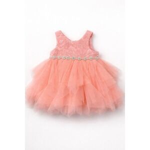 Princess Baby Girl Peach Tulle Dress Rhinestone Waist 9M